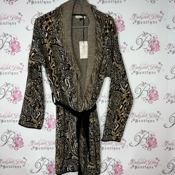 Nada Del Riccio cardigan wrap belted belt sweater fringe made in Italy brand new - Picture 10 of 16